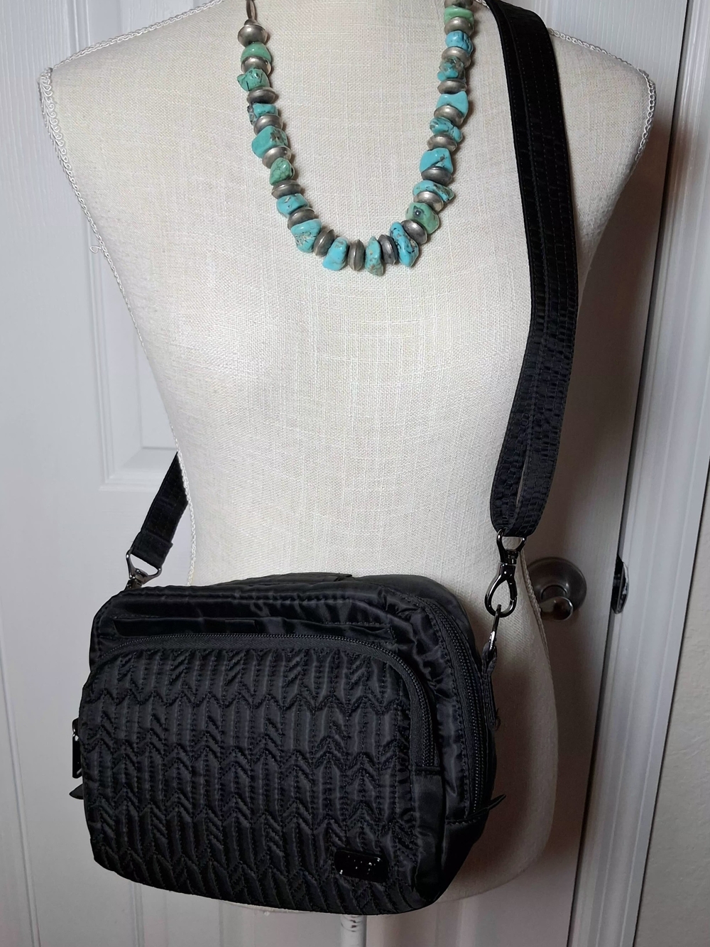 Lug Mini Ranger Black Quilted Crossbody Bag with 2 Adjustable Straps
